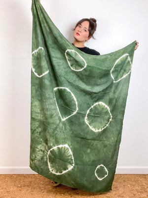 Hand-Dyed Gauze Blanket Scarf Leaf Circles