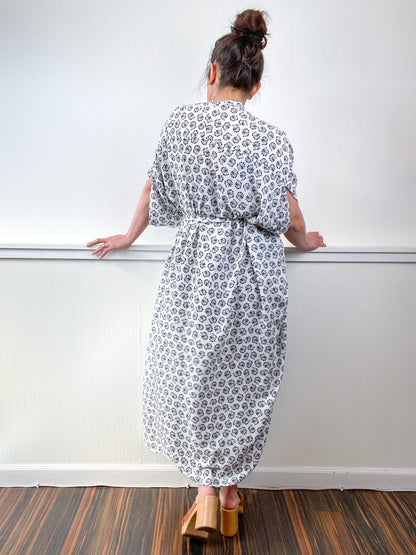 Print High Low Kimono White Black Dandelion Challis