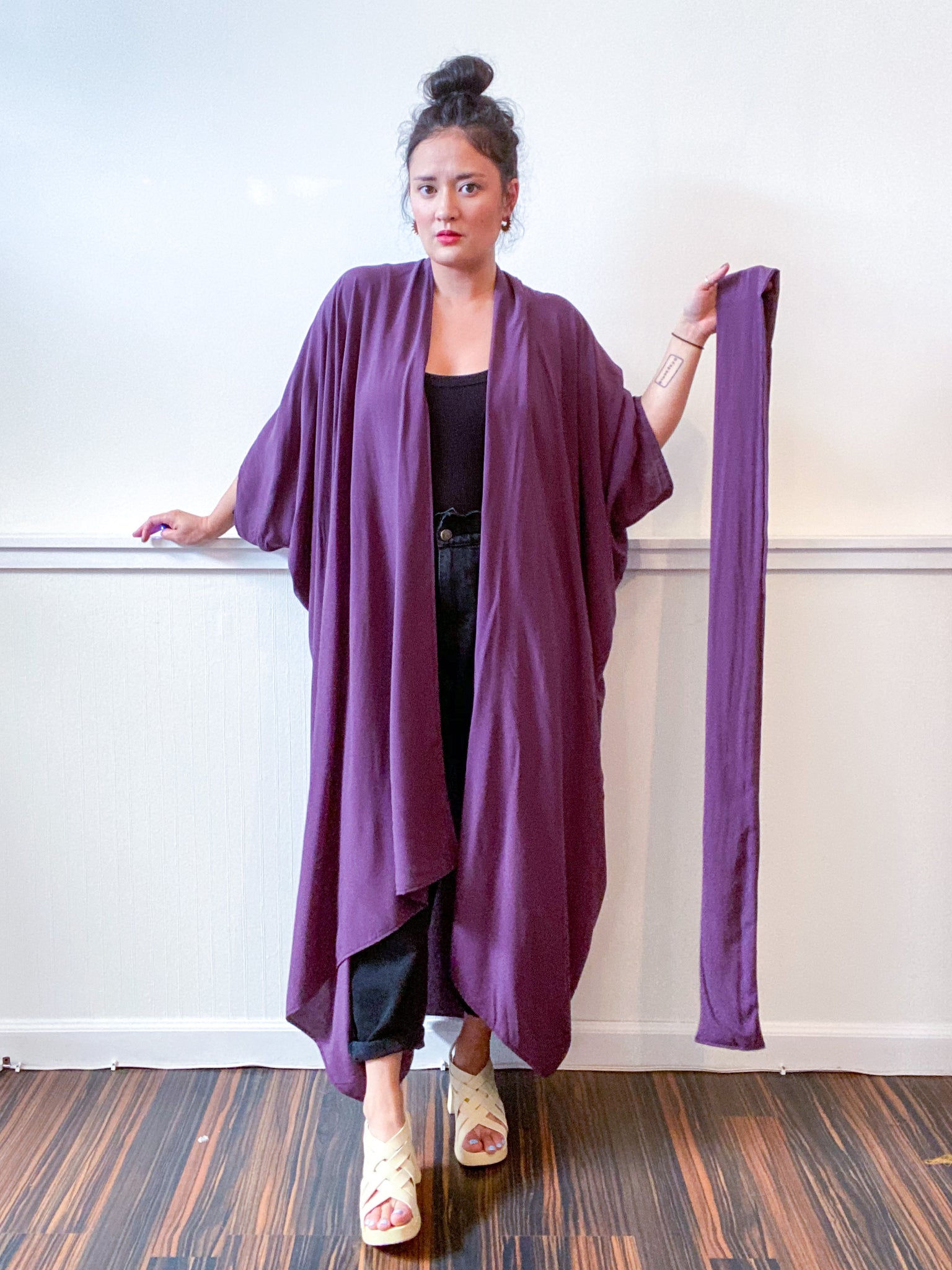 Solid High Low Kimono Dusty Purple Rayon Challis