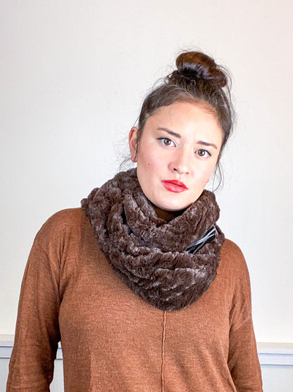Faux Fur Circle Scarf Brown on Black Stripes