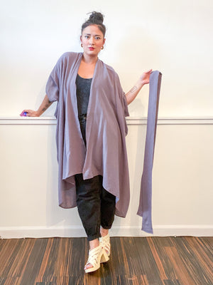 Solid High Low Kimono Grey Cotton Gauze