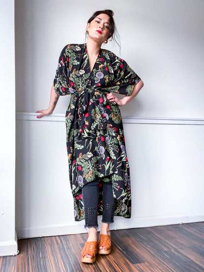 Print High Low Kimono Tulips and Herbs