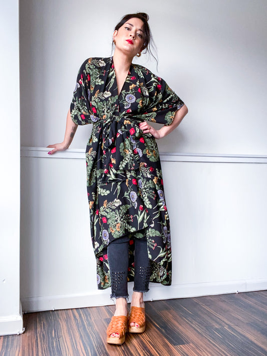 Print High Low Kimono Tulips and Herbs