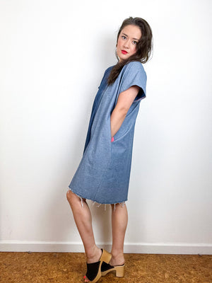 Denim Mini Smock Dress Two Tone