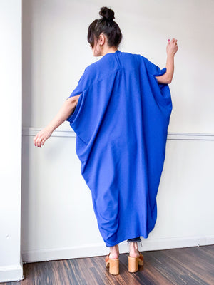 Print High Low Kimono Solid Blue