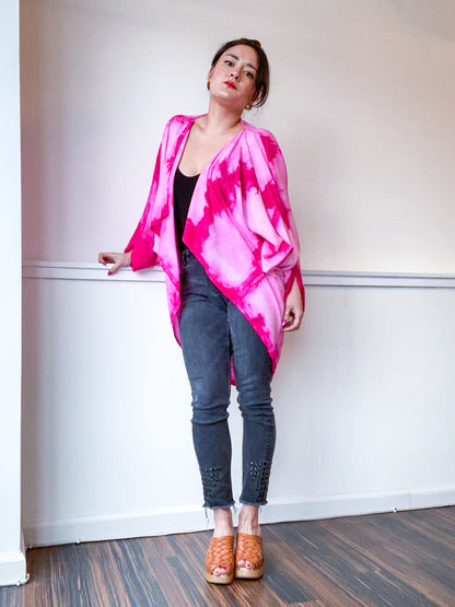 Hand-Dyed Waterfall Kimono Fuchsia Lines