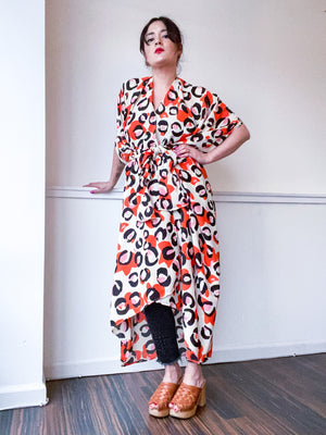 Print High Low Kimono Orange Leopard