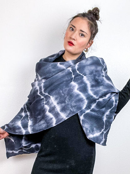 Hand-Dyed Cotton Blanket Scarf Lilac Grey Lines