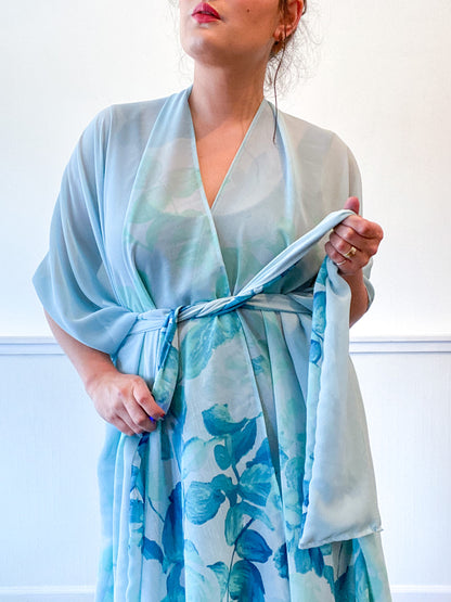 Print High Low Kimono Aqua Ombré Floral Chiffon