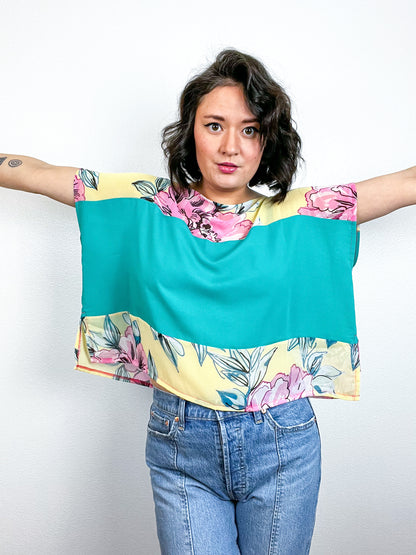 Scrappy Crop Yellow Pink Teal Floral