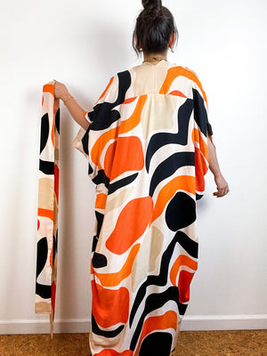 Print High Low Kimono Orange Mod Challis