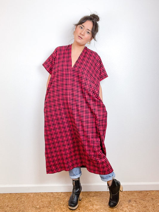 Plaid Flannel Smock Dress Red Black