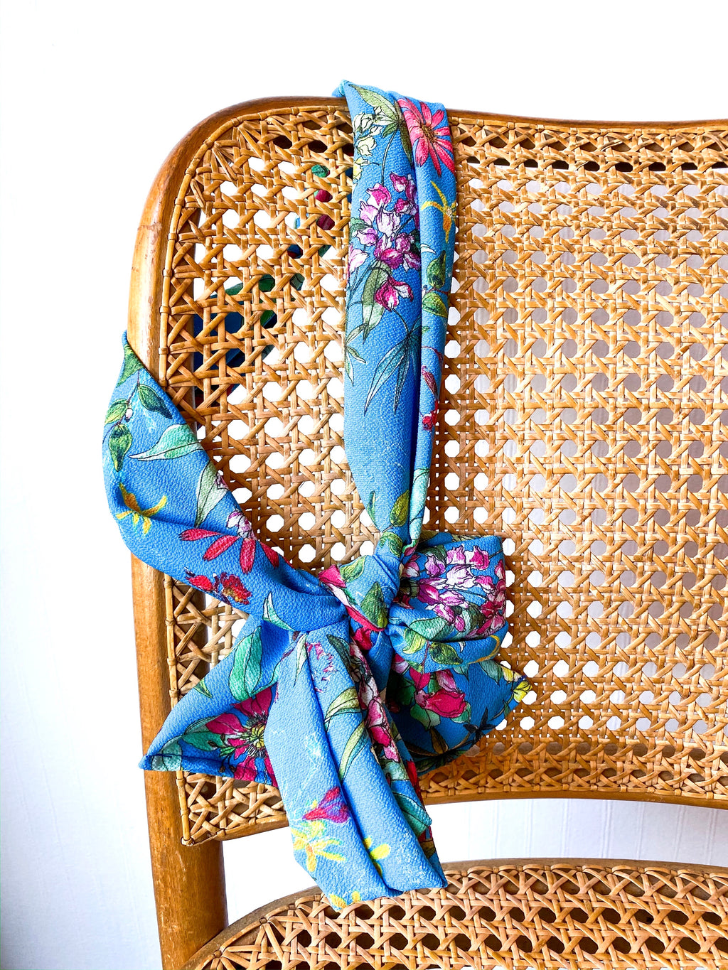 Skinny Scarf Print Turquoise Botanical Crepe