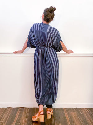 Print High Low Kimono Navy Stripes Knit