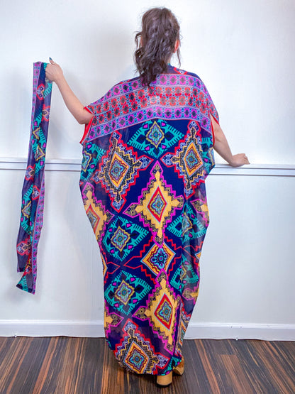 Print High Low Kimono Multicolor Tiles Chiffon