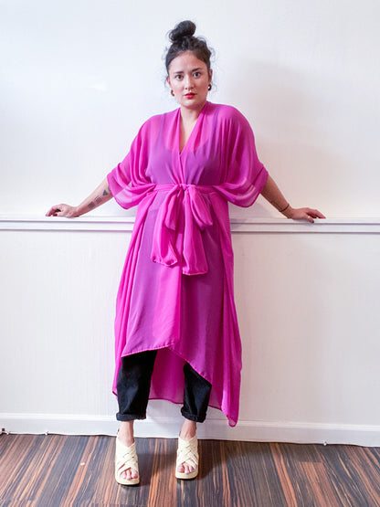 Solid High Low Kimono Magenta Chiffon