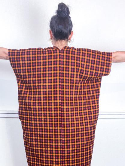 Plaid Smock Dress Orange Maroon Check