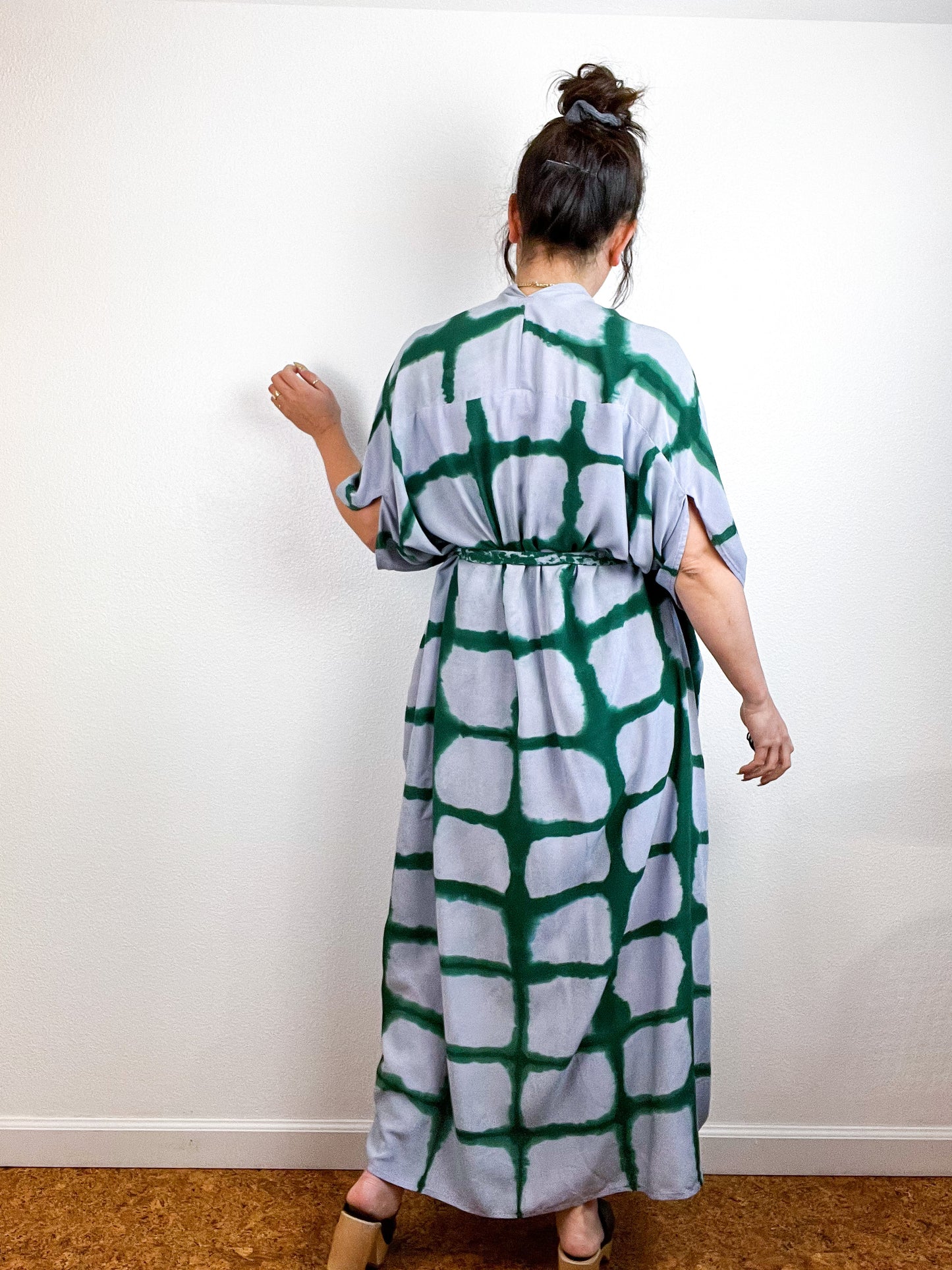 Hand-Dyed High Low Kimono Wisteria Forest Windowpane