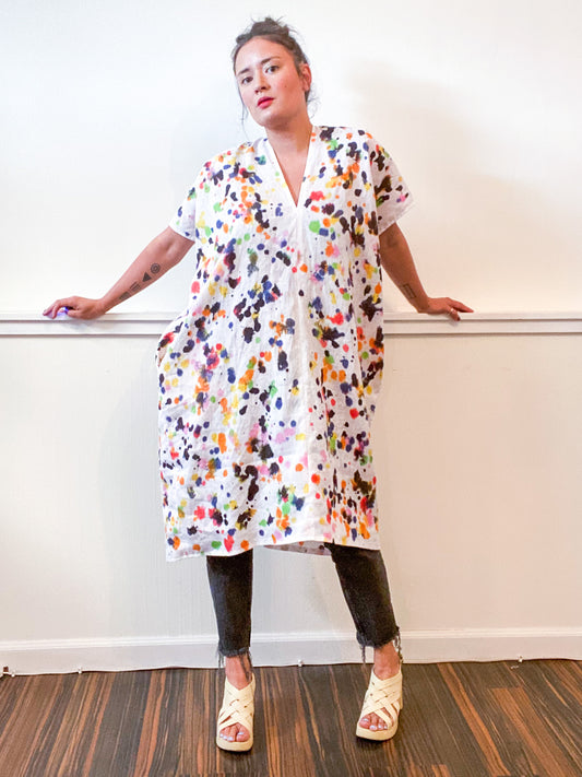 Hand-Dyed Linen Smock Dress Multicolor Drops