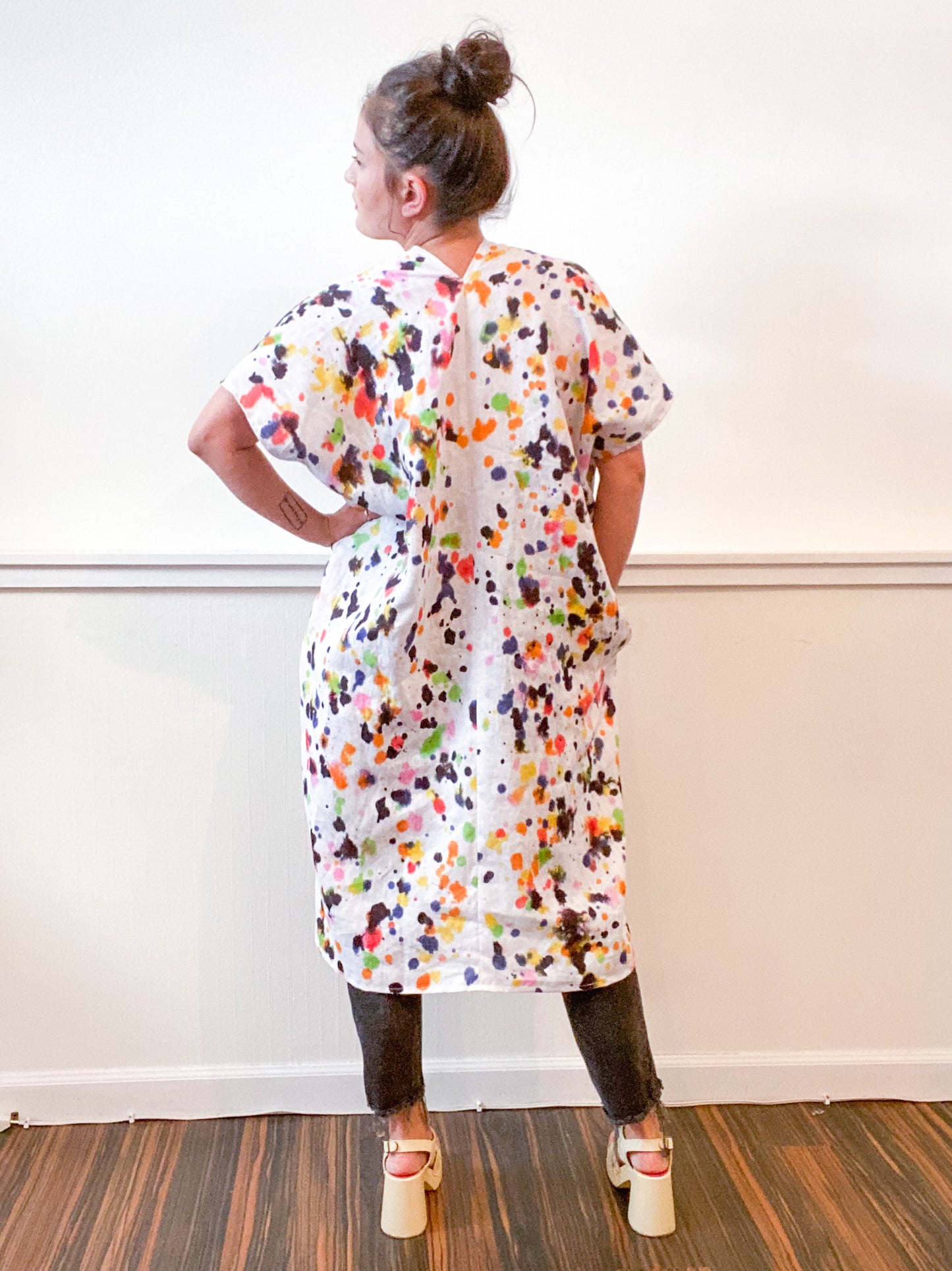 Hand-Dyed Linen Smock Dress Multicolor Drops