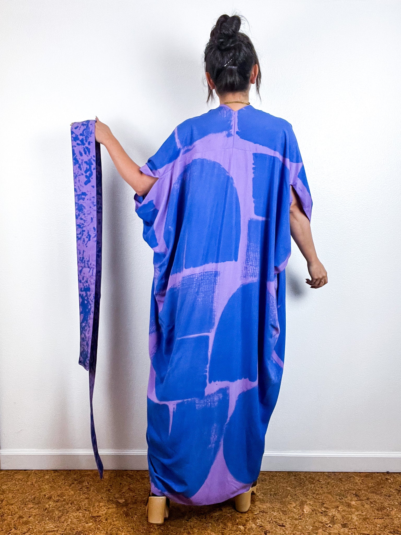 Hand-Dyed High Low Kimono Lilac Periwinkle Brushstroke