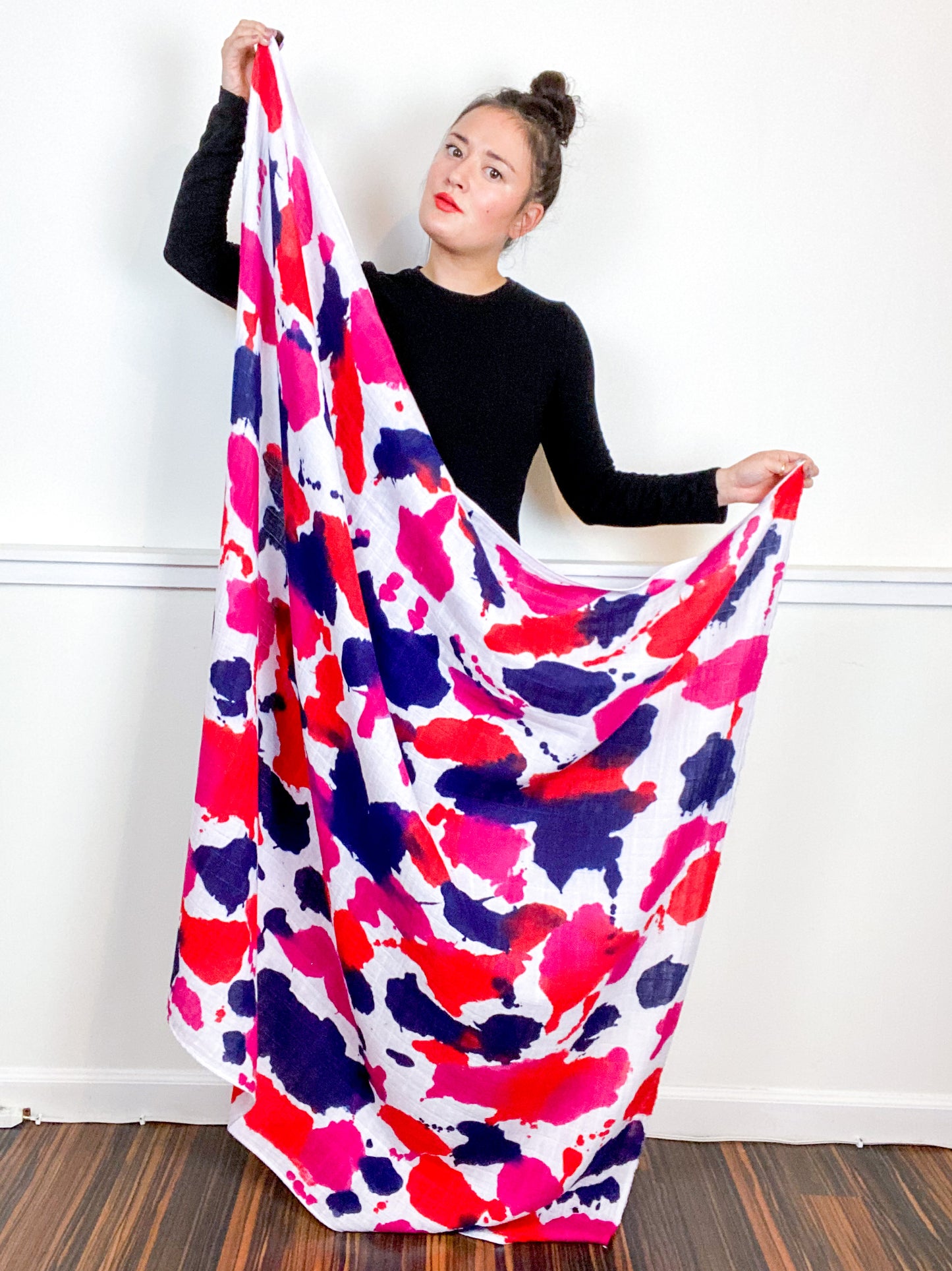 Hand-Dyed Large Square Scarf Fuchsia Scarlet Navy