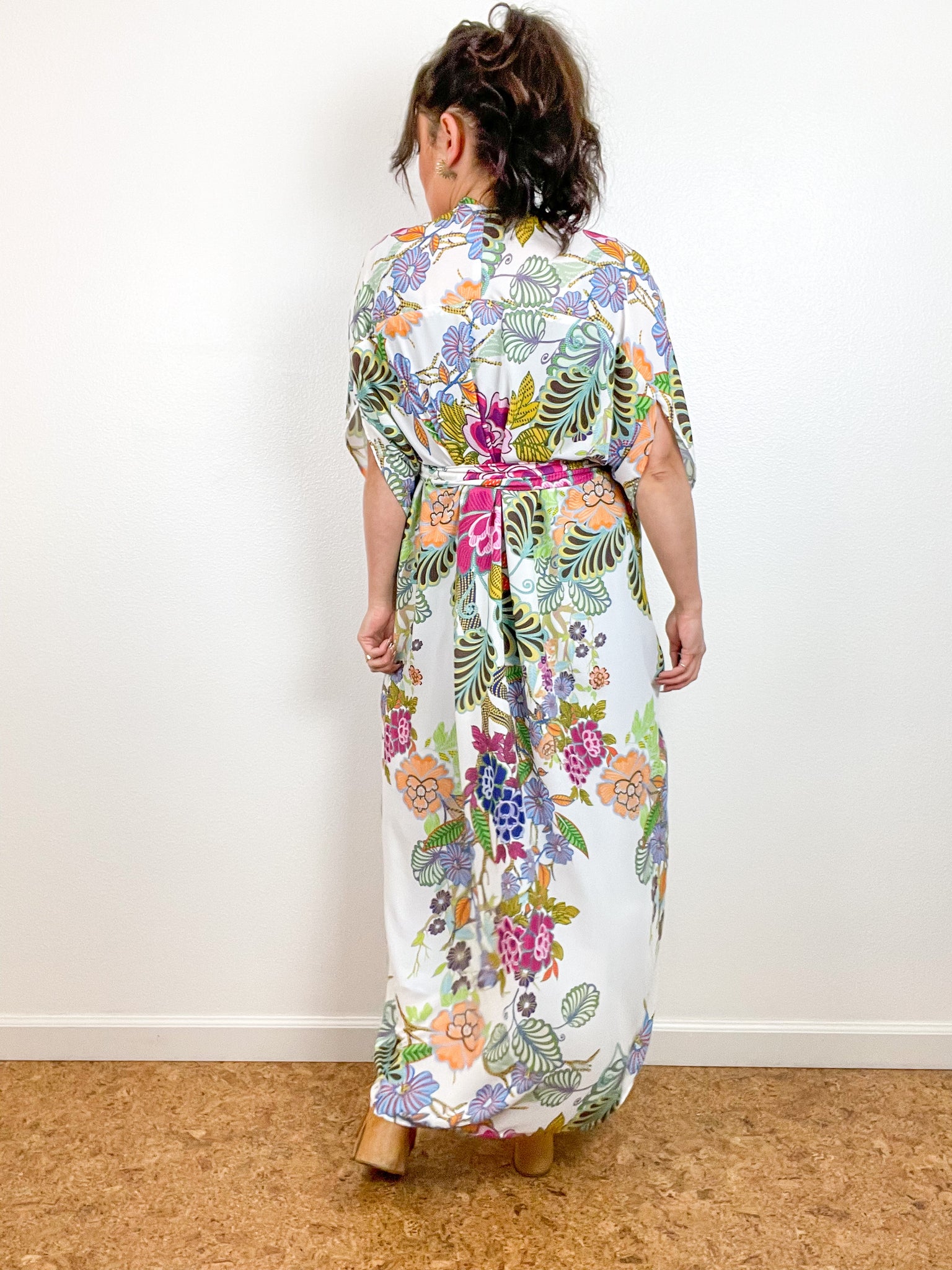 Print High Low Kimono Paisley Garden Georgette