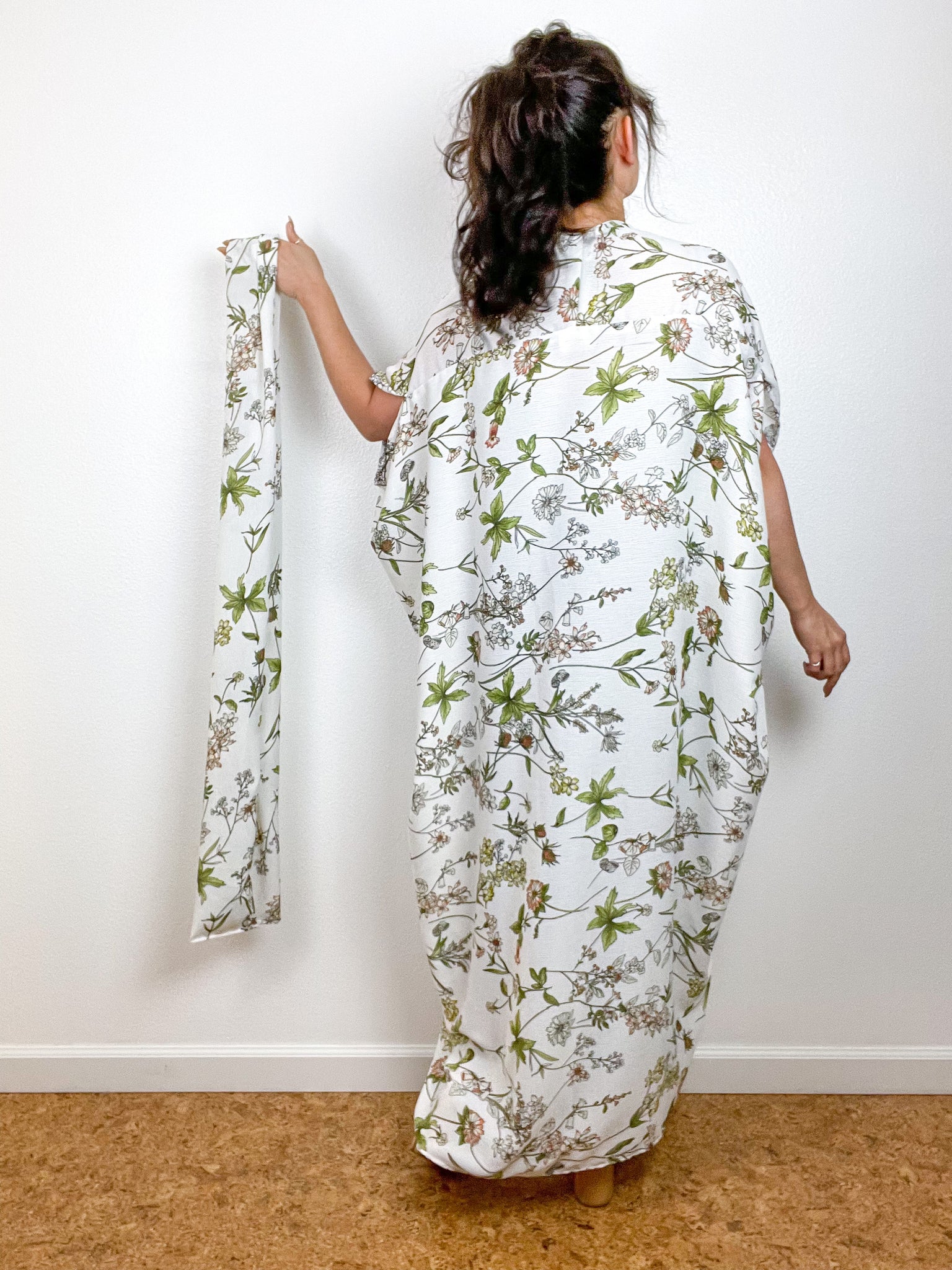 Print High Low Kimono White Wildflower Crinkle Gauze