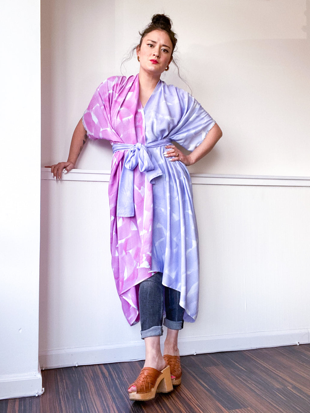 Limited Edition Hand-Dyed High Low Kimono Wisteria Lilac