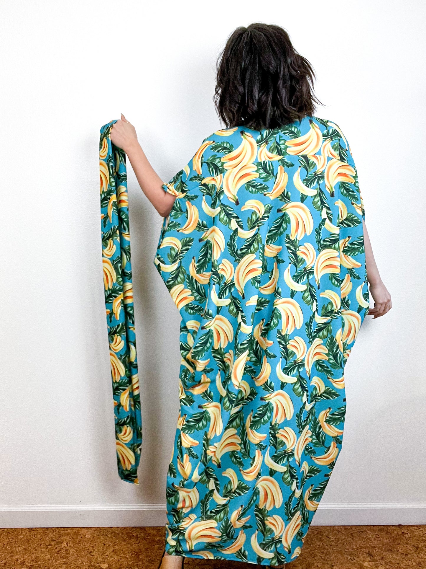 Print High Low Kimono Bananas Bubble Crepe