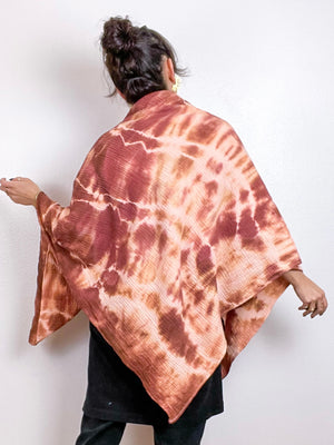 Hand-Dyed Double Gauze Blanket Scarf Terracotta Peach Lines
