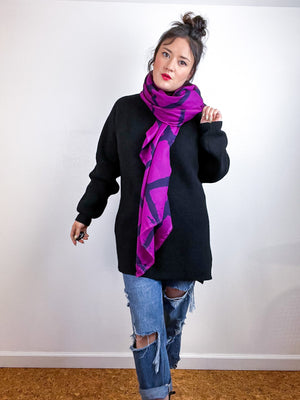 Hand-Dyed Cotton Voile Scarf Violet Black Windowpane