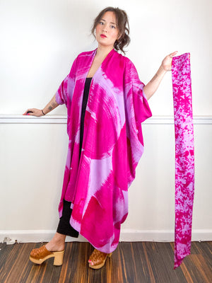 Hand-Dyed High Low Kimono Lilac Amethyst Brushstroke