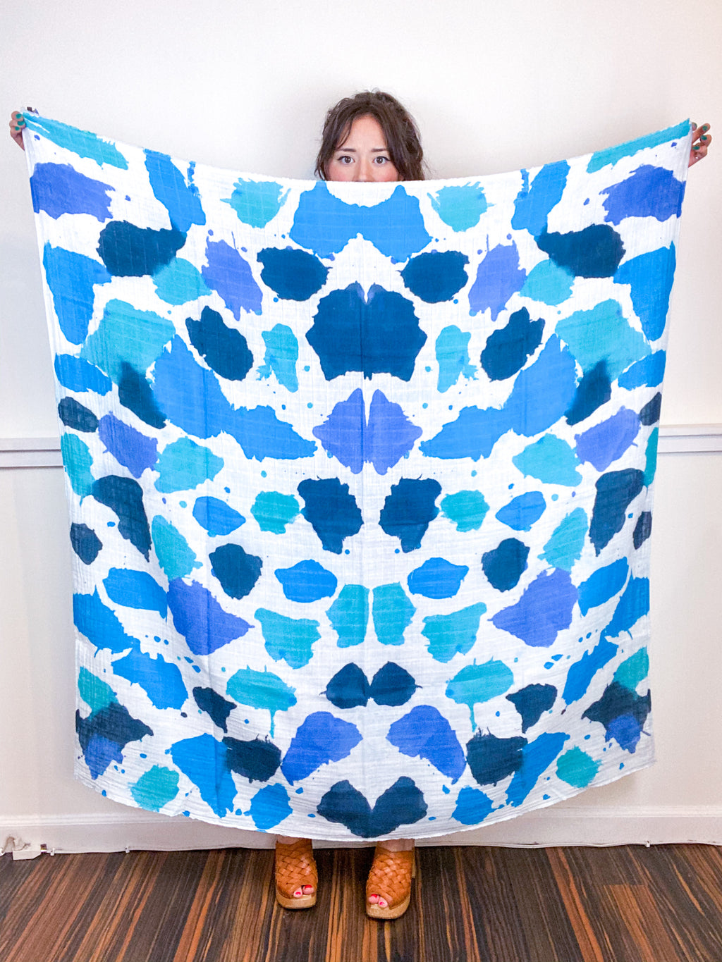Hand-Dyed Large Square Scarf Teal Sky Turquoise Aqua Inkblot