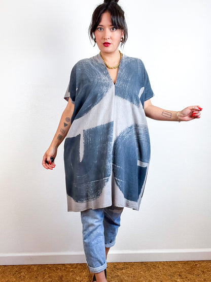 Hand-Dyed Mini Smock Dress Cocoa Graphite Brush