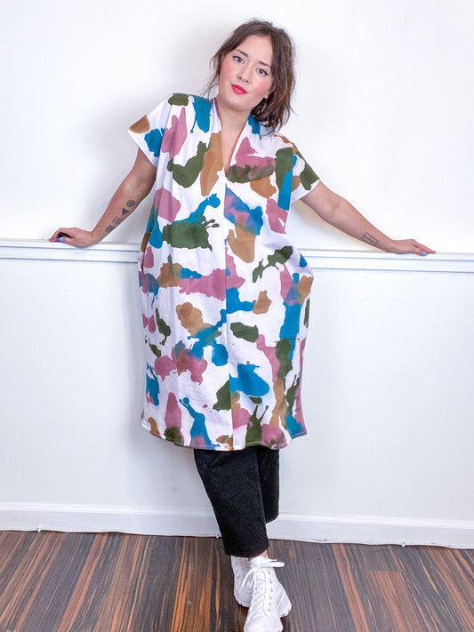 Hand-Dyed Sweatshirt Smock Dress Teal Maroon Moss Amber
