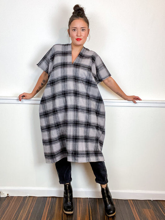 Plaid Smock Dress Classic Grey Size Medium