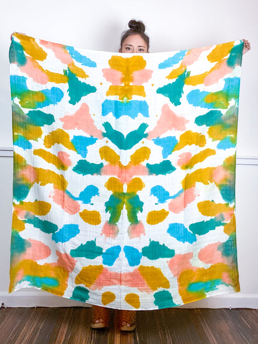 Hand-Dyed Large Square Scarf Marigold Coral Emerald Parakeet