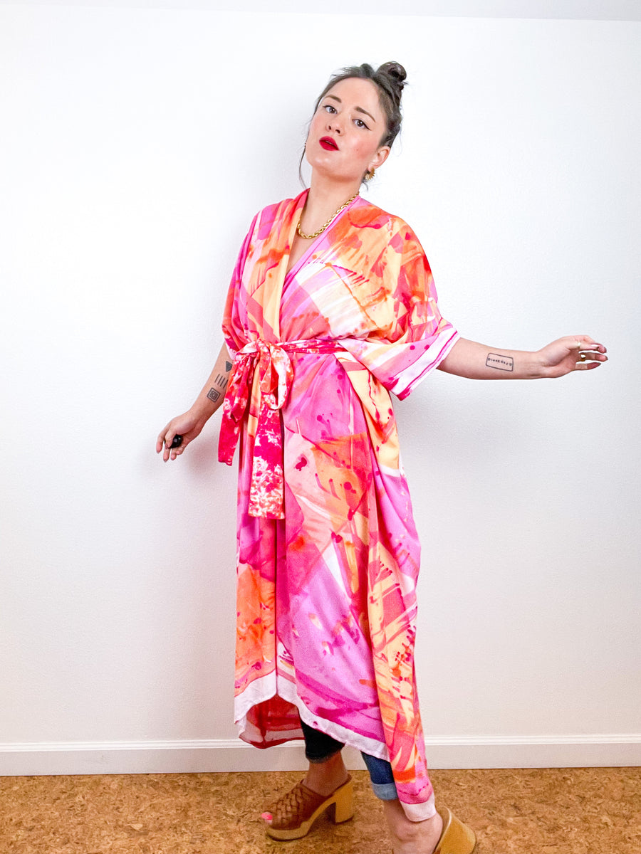 Hand-Dyed High Low Kimono Pink Prism – Tuesday Shop