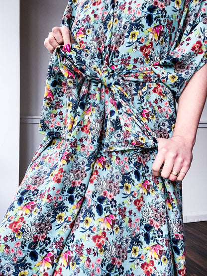 Print High Low Kimono Sage Mini Floral