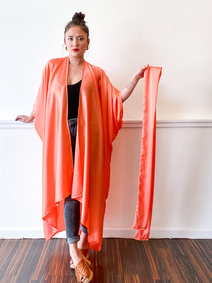 Print High Low Kimono Solid Melon Charmeuse