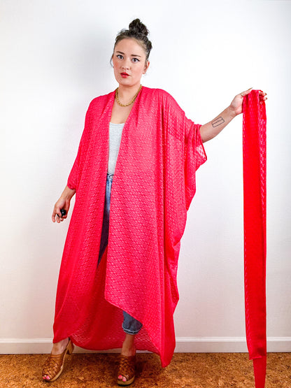 Solid High Low Kimono Scarlet Oval Chiffon