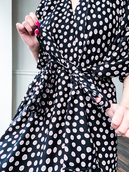 Print High Low Kimono Black Pink Dots
