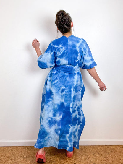 Double Gauze Duster Kimono Cerulean Tie