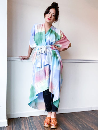 Limited Edition Hand-Dyed High Low Kimono Pastel Watercolor