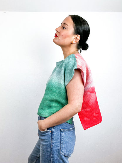 Hand-Dyed Flip Crop Woven Cotton Coral Green