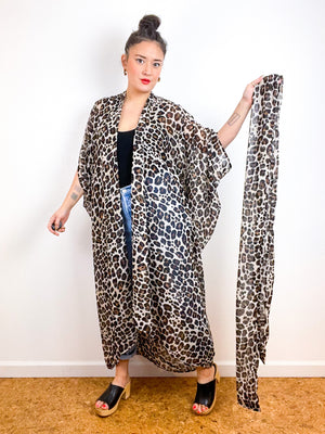 Print High Low Kimono Leopard Chiffon