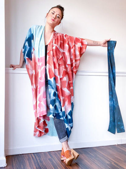 Limited Edition Hand-Dyed High Low Kimono Multi Wave 1