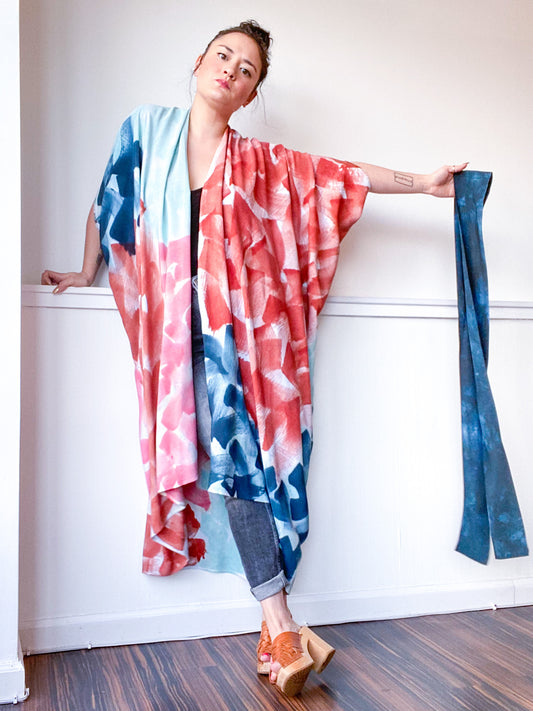 Limited Edition Hand-Dyed High Low Kimono Multi Wave 1