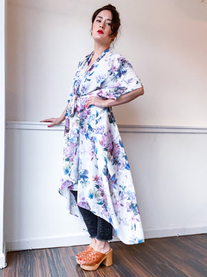Print High Low Kimono Pastel Floral Georgette